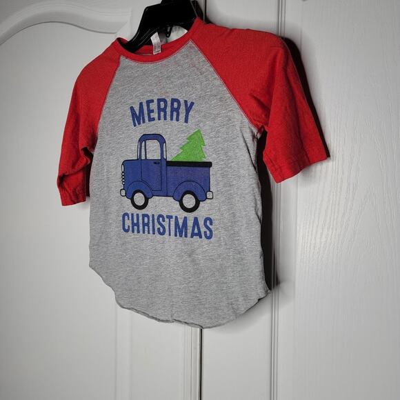 L.A.T Merry Christmas Tree Pickup Raglan Tee T-shirt top train Youth Small - Picture 2 of 5